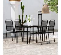 Garden Dining Set Black 140cm 4-Seater Powder-Coated Steel Glass Cotton Rope 4pc