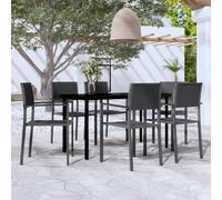Garden Dining Set black 140cm powder-coated steel glass plastic 5pc rattan-look