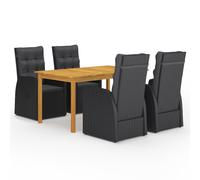 Garden Dining Set Black 150cm PE Rattan with Acacia Wood Table & Reclining 4pcs