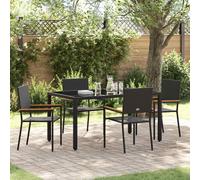 Garden Dining Set Black 150cm Poly Rattan Rectangular Table & Chairs Outdoor 6pc