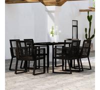 Garden Dining Set Black 160 x 80cm Powder-Coated Steel Tempered Glass Rattan 4pc
