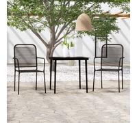 Garden Dining Set Black 160x80cm Powder-Coated Steel Glass Cotton Rope 4pc set.