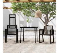 Garden Dining Set Black 160x80cm Powder-Coated Steel Tempered Glass PVC 4-Seater