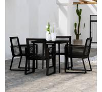 Garden Dining Set Black 160x80cm PVC Rattan Chairs Tempered Glass Steel 4-Seater