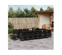 Garden Dining Set Black 16pc PE Rattan Tempered Glass 330x106x73 cm Cushioned UV