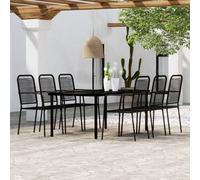 Garden Dining Set Black 200cm Powder-Coated Steel Glass Cotton Rope 4pcs Outdoor