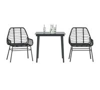 Garden Dining Set Black 3-piece PE Rattan Tempered Glass Table 80x80cm 2 Chairs