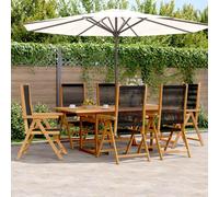 Garden dining set Black 7-piece Solid Acacia Extendable Tables 150-200x100x75cm