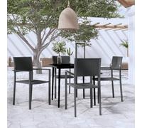 Garden Dining Set black 80cm glass top powder-coated steel & plastic 4pc chairs