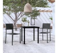 Garden Dining Set Black 80cm Table Powder-Coated Steel Glass Plastic 4pc chairs