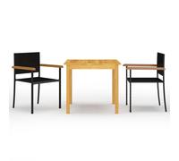 Garden Dining Set Black 85x85cm Solid Acacia Table 2 PE Rattan Chairs Oil Finish