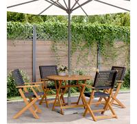 Garden Dining Set Black 90x75cm Solid Acacia Wood & PE Rattan Foldable for 4pcs
