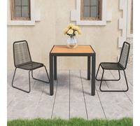 Garden Dining Set Black/Brown WPC 79x79cm Table + 2 PVC Rattan Chairs Cozy Patio