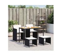 Garden Dining Set Black & Cream 115x54x74cm PE Rattan Acacia Wood Foldable Seats