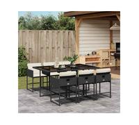 Garden Dining Set Black Cream 165x106x73cm PE Rattan Tempered Glass Foldable 6pc