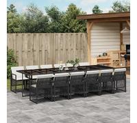 Garden Dining Set Black & Cream PE Rattan 12-Seater 330x106x73cm Glass Fold Set