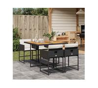 Garden Dining Set Black & Cream PE Rattan Acacia Wood Foldable 110x106x73cm 4pc