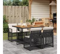 Garden dining set Black/Cream PE rattan and Acacia 110x106x73cm 5-piece Foldable
