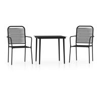 Garden Dining Set Black 160x80cm Powder-Coated Steel Glass Cotton Rope 4pc set.
