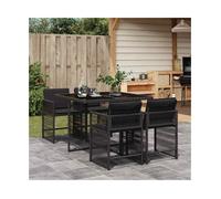 Garden Dining Set Black PE Rattan 110x106x73cm Tempered Glass Cushions 4pc Set+