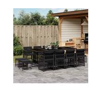 Garden Dining Set Black PE Rattan 220x106x73cm Tempered Glass 13pc Foldable Set