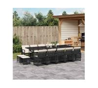 vidaXL 15 Piece Garden Dining Set with Cushions Black Poly Rattan