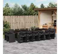 Garden Dining Set Black PE Rattan 330x106x73cm Tempered Glass 16-Piece Foldable