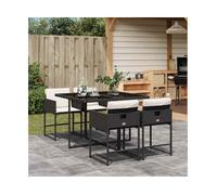 Garden Dining Set Black PE Rattan 4pc set Folding Chairs Cream Cush 110x106x73cm