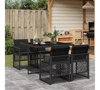 Garden Dining Set Black PE Rattan 5-Piece Tempered Glass Table 110x106x73cm 4pcs