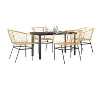 vidaXL 5 Piece Garden Dining Set Brown Poly Rattan Glass, Brown