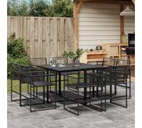 Garden Dining Set Black PE Rattan + Glass Table 110x107x72cm 9pc Seats 9