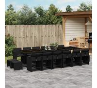 Garden Dining Set Black PE Rattan Tempered Glass 330x106x73cm 16-Piece UV-Resist