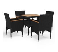 Garden Dining Set Black Poly Rattan Acacia 80x80cm Table 2 Chairs Cream Cushions