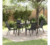 Garden Dining Set Black Textilene & Steel 80x80x73 cm 2-Seater UVproof Table Set