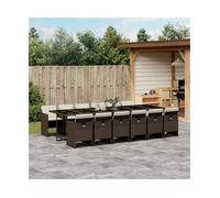 Garden Dining Set Brown 13pc PE Rattan 330x106x73cm Table 12 Chairs Cream Cush.