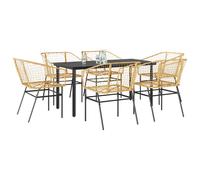 vidaXL 7 Piece Garden Dining Set Brown Poly Rattan Glass, Brown