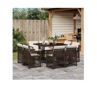 Garden Dining Set Brown PE Rattan 110x106x73cm Tempered Glass Cream w/ Cushions