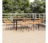Garden Dining Set Brown PE Rattan 160cm Table Steel Frame Tempered Glass 2pc set