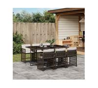 Garden Dining Set Brown PE Rattan 165x106x73cm Tempered Glass 7pc Foldable Seats