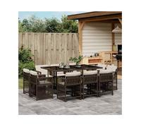 Garden Dining Set Brown PE Rattan 165x106x73cm Tempered Glass Foldable Cushions