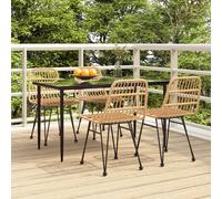 Garden Dining Set Brown PE Rattan 2-Seater with 80cm Tempered Glass Table x2pcs