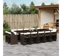 Garden Dining Set Brown PE Rattan 275x106x73cm Tempered Glass 15pc Foldable Cube