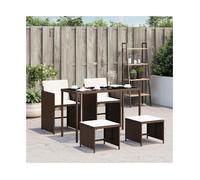 Garden Dining Set Brown PE Rattan 5pc Space-Saving Patio Table 115x54x74cm Cush