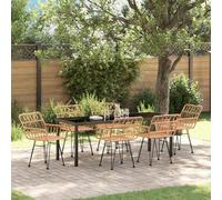 Garden Dining Set Brown Powder-Coated Steel Poly Rattan 2-Seater Table 80x80cm.