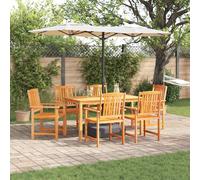 Garden dining set Brown Solid acacia 140x80x74cm table +4 chairs, parasol hole.
