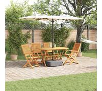 Garden Dining Set Brown Solid Acacia Wood 135x80x75cm Table + 4pc Folding Chairs