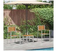 Garden Dining Set Brown Solid Acacia Wood 3-Seater Stainless Steel Frame Chairs
