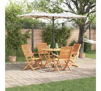 Garden Dining Set Brown Solid Acacia Wood 90cm Round Folding Table 4 Seats Patio
