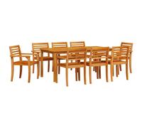 Garden Dining Set 9-piece Brown Solid Acacia Wood 180x90cm Table 8-Seater Rustic