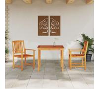 Garden Dining Set Brown Solid Acacia Wood Table 85x85x75cm Chairs 56x62x92 two